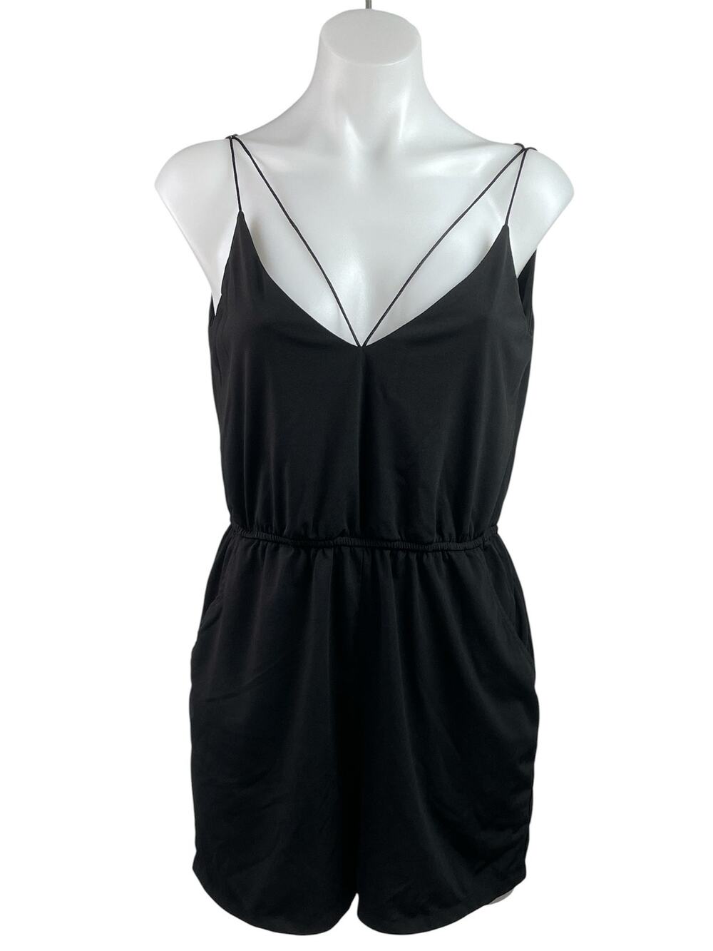 Sparkle & Fade Women's Black Sleeveless Cami Camisole V Neck Jumpsuit Romper S